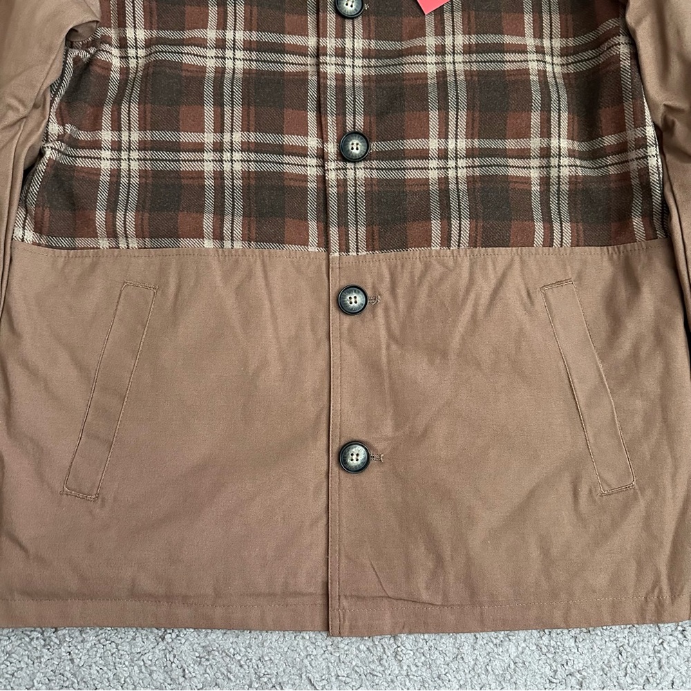 Hunter Lined Canvas Jacket Brown Plaid Mens S Barn Coat Rugged Utility Gorpcore - Picture 2 of 16